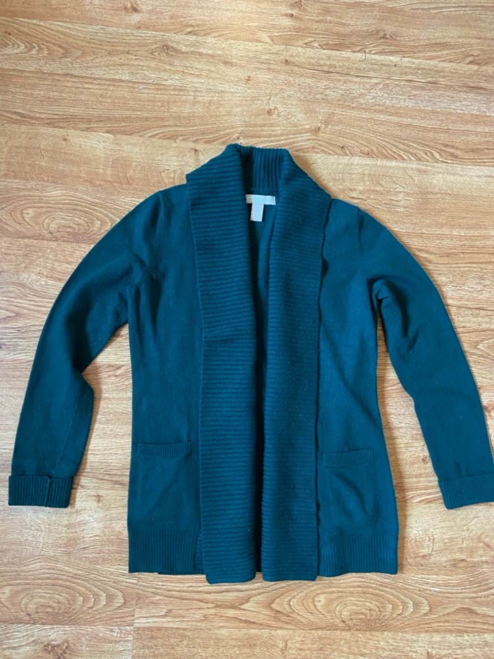 Banana Republic Teal Ribbed Shawl Collar Cardigan Size S Open Front Jewel Tone